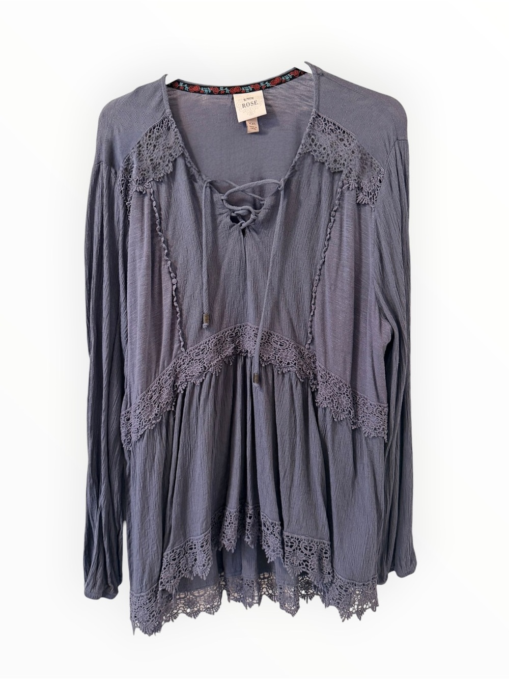 Knox Rose Lace-Trim Peasant Tunic - Grayish Purple